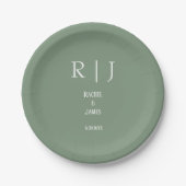 Salbeigrüne Monogramme Einfache Elegante Moderne H Pappteller (Vorderseite)
