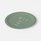 Salbeigrüne Monogramme Einfache Elegante Moderne H Pappteller (Schrägansicht)