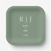 Salbeigrüne Monogramme Trendige Elegante Moderne H Pappteller (Vorderseite)