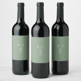 Salbeigrüne Monogramme Trendige Elegante Moderne H Weinetikett
