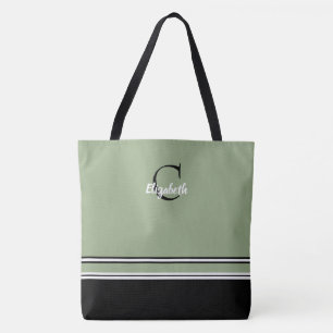 Salbeigrüne Monogrammstreifen Personalisiert Tasche