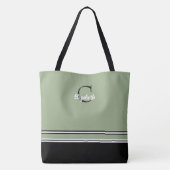 Salbeigrüne Monogrammstreifen Personalisiert Tasche (Rückseite)