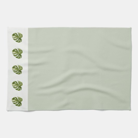 Salbeigrüne Monstera-Botanik-Dekoration Minimalist Geschirrtuch (Horizontal)