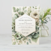Salbeigrüne Neblige Flora-Hochzeit Einladung (Stehend Vorderseite)