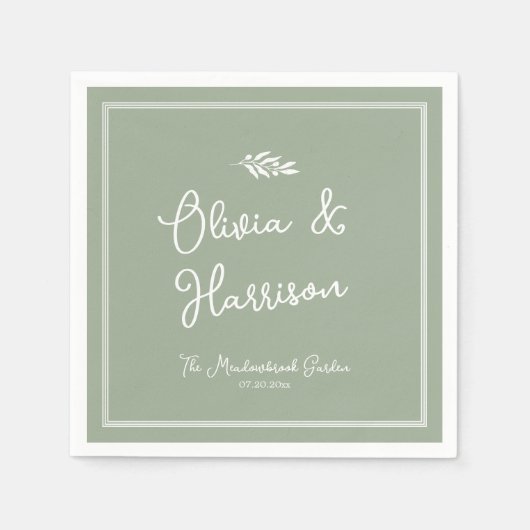 Salbeigrüne Olivenzweig-Garten-Hochzeitsservietten Serviette (Vorderseite)