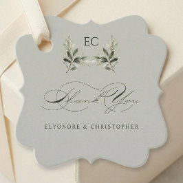 Salbeigrüne Olivenzweig-Monogramm-Dankeskarten Geschenkanhänger