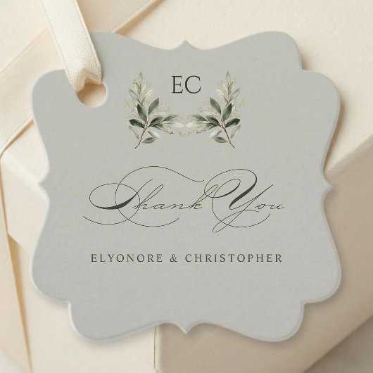 Salbeigrüne Olivenzweig-Monogramm-Dankeskarten Geschenkanhänger