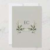 Salbeigrüne Olivenzweig-Monogramm-Hochzeit Einladung (Rückseite)
