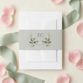 Salbeigrüne Olivenzweig-Monogramm-Hochzeit Einladungsbanderole