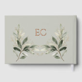Salbeigrüne Olivenzweig-Monogramm-Hochzeit Gästebuch (Rückseite)