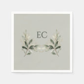 Salbeigrüne Olivenzweig-Monogramm-Hochzeit Serviette (Vorderseite)