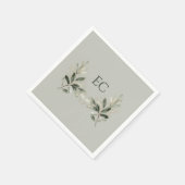 Salbeigrüne Olivenzweig-Monogramm-Hochzeit Serviette (Ecke)
