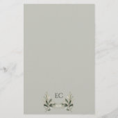 Salbeigrüne Olivenzweig-Monogramm-Hochzeitsmenü (Rückseite)