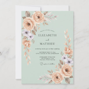 Salbeigrüne Pastell-Botanische Hochzeit Einladung