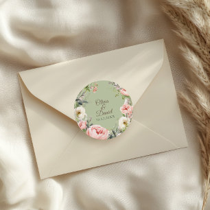 Salbeigrüne Pfingstrosen-Blumen-Rund-Aufkleber Runder Aufkleber