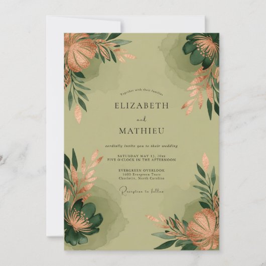 Salbeigrüne poetische botanische Hochzeit Einladung (Vorderseite)