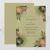 Salbeigrüne poetische botanische Hochzeit Einladung (Vorne/Hinten)
