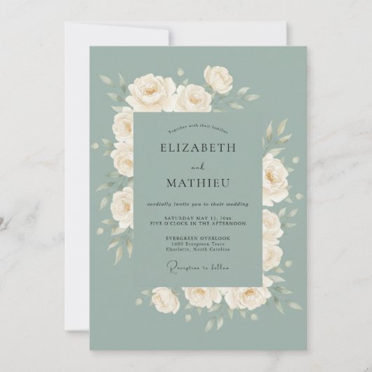 Salbeigrüne polierte botanische Hochzeit Einladung (Vorderseite)