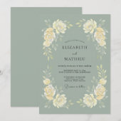 Salbeigrüne polierte Rosenhochzeit Einladung (Vorne/Hinten)