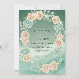Salbeigrüne prächtige florale Hochzeit Einladung