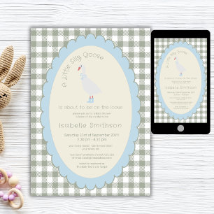 Salbeigrüne preppy alberne kleine Gans Babyparty Einladung