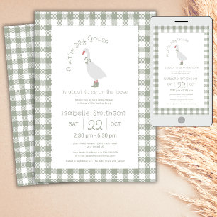 Salbeigrüne preppy alberne kleine Gans Babyparty Einladung