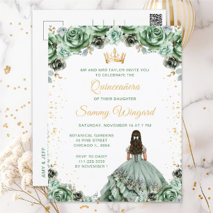 Salbeigrüne Prinzessin Florale Quinceañera Postkarte