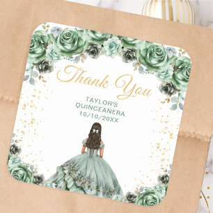 Salbeigrüne Prinzessin Quinceañera Dankeschön Quadratischer Aufkleber