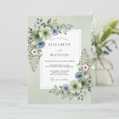 Salbeigrüne Pristine Florale Hochzeit Einladung (Stehend Vorderseite)