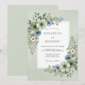 Salbeigrüne Pristine Florale Hochzeit Einladung (Vorne/Hinten)