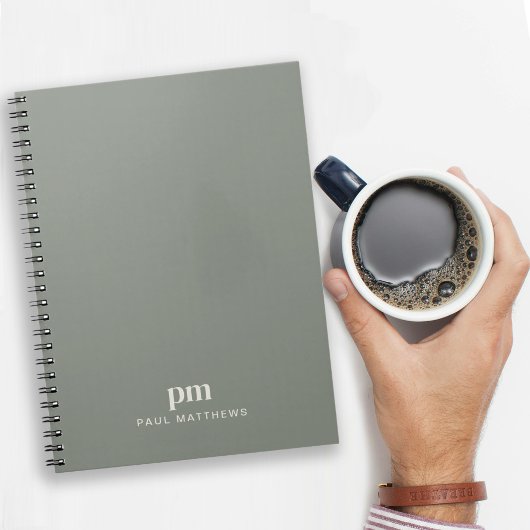 Salbeigrüne professionelle Monogramm-Initialen und Notizblock