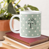 Salbeigrüne Punkte-Monogramm-Geschenk für Eltern Jumbo-Tasse