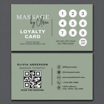 Salbeigrüne QR-Code-Treuekarte für Massagetherapeu