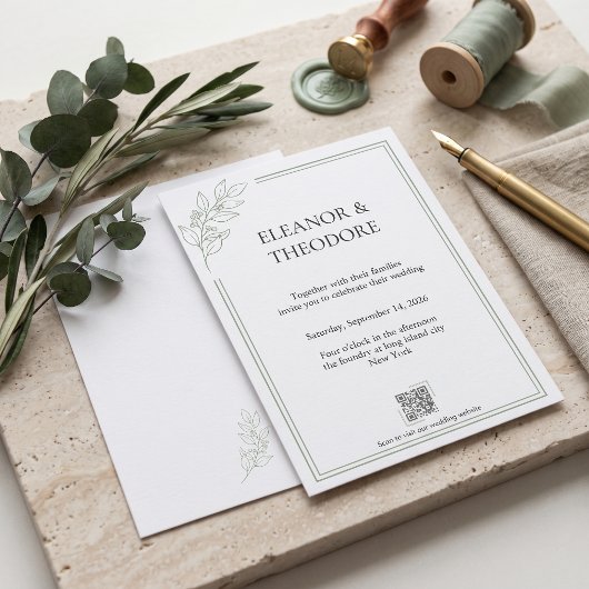 Salbeigrüne Quiet Luxury QR-Code-Hochzeit Einladung
