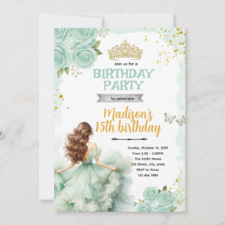 Salbeigrüne Quinceanera-Party-Einladung Einladung