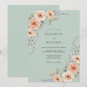 Salbeigrüne Regency-Rosen-Hochzeit Einladung (Vorne/Hinten)