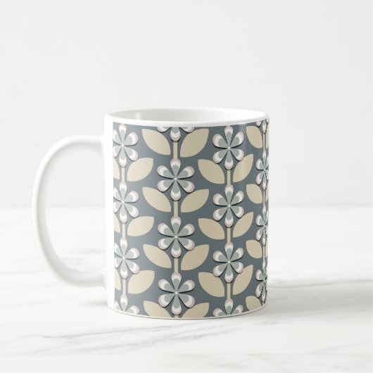 Salbeigrüne Retro-Blumen Kaffeetasse (Links)