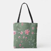 Salbeigrüne rosa Blumen Muster Trendy Klassiker Tasche (Rückseite)