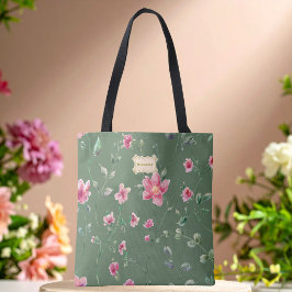Salbeigrüne rosa Blumen Muster Trendy Klassiker Tasche