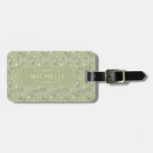 Salbeigrüne rosa weiße Blumen Floral Boho Muster Gepäckanhänger (Vorderseite horizontal)