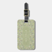 Salbeigrüne rosa weiße Blumen Floral Boho Muster Gepäckanhänger (Vorderseite vertikal)