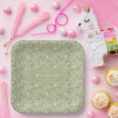 Salbeigrüne rosa weiße Blumen Florales Boho-Muster Pappteller (Party)