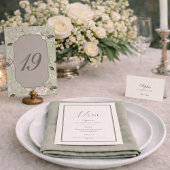 Salbeigrüne Rosen-Hochzeitstischnummern 10–19 Einladung