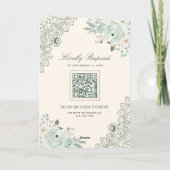 Salbeigrüne Rosen-Spitze-Blumen-Creme-QR-Code-Hoch Einladung (Rückseite)
