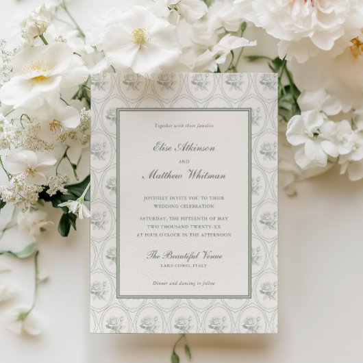 Salbeigrüne Rosenhochzeit Einladung