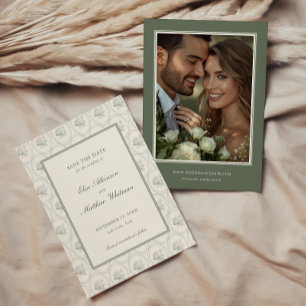 Salbeigrüne Rosenhochzeit Save The Date
