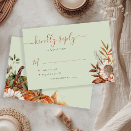 Salbeigrüne Rostblätter Boho-Blumenhochzeit RSVP Karte