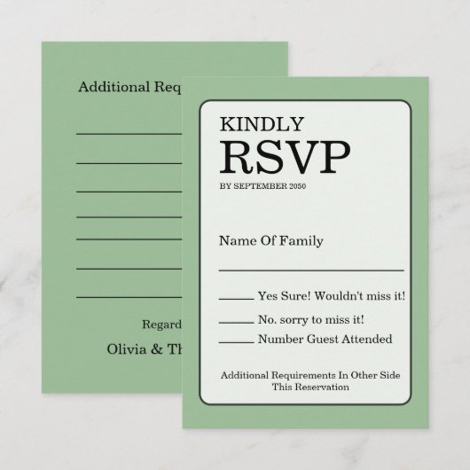 Salbeigrüne RSVP-Karte RSVP Karte (Vorne/Hinten)