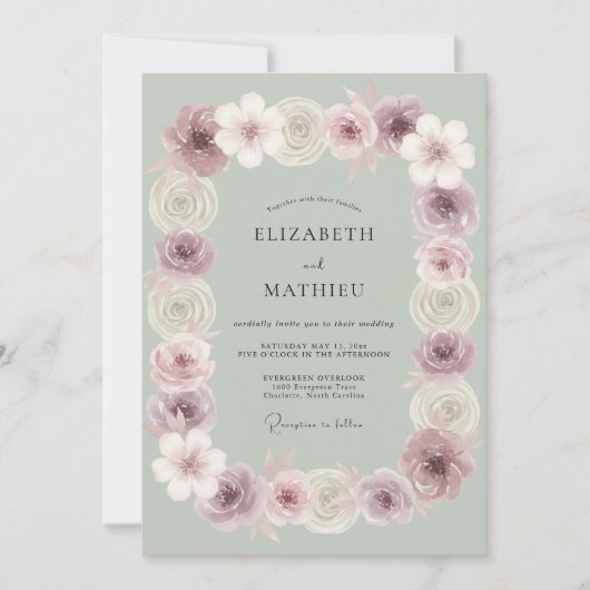 Salbeigrüne ruhige Blumenhochzeit Einladung (Vorderseite)