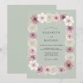 Salbeigrüne ruhige Blumenhochzeit Einladung (Vorne/Hinten)